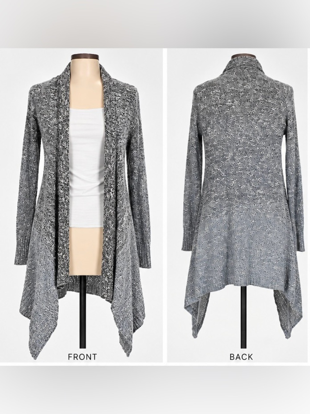 Simply Vera Vera Wang M Gray Marled Waterfall Open Front Cardigan Made USA